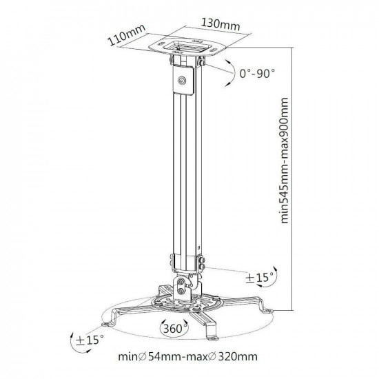 Universal ceilling moun t 55-90cm 13,5kg silver