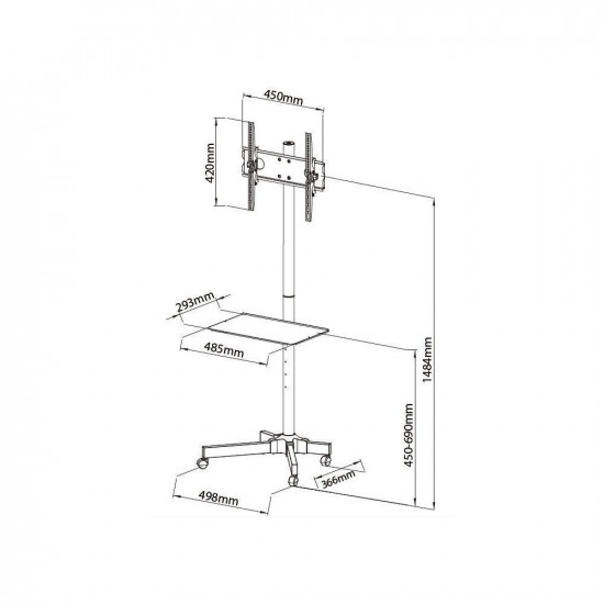 Mobile stand LCD/LED 23-55 inches adjustable with shelf, black