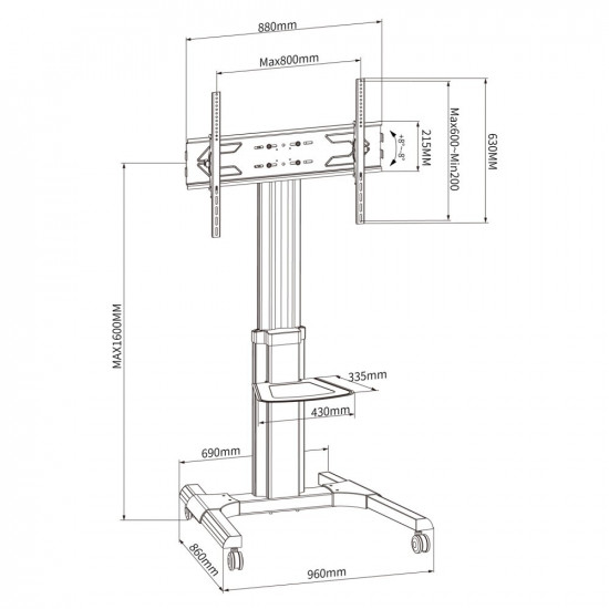 Floor Stand Trolley LCD/LED 50-92 inches, 70kg, with shelf