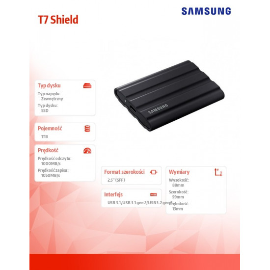 Drive SSD T7 Shield 1TB USB 3.2, black