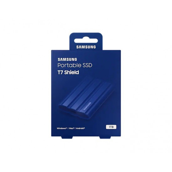 SAMSUNG T7 Shield Ext SSD 1000 GB USB-C blue 1050/1000 MB/s 3 yrs, included USB Type C-to-C and Type C-to-A cables, Rugged storage featuring IP65 rated dust and water resistance and up to 3-meter drop resistant