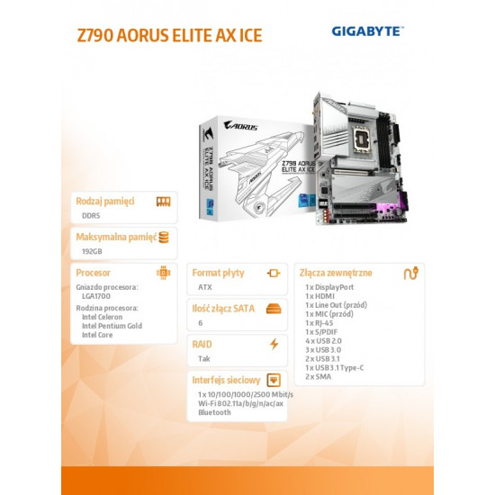 Motherboard Z790 AORUS ELITE AX ICE S1700 4DDR5 USB/DP ATX