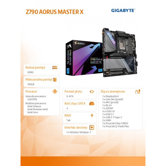 Mainboard|GIGABYTE|Intel Z790|LGA1700|EATX|Memory DDR5|Memory slots 4|1xPCI-Express 3.0 16x|1xPCI-Express 4.0 16x|1xPCI-Express 5.0 16x|5xM.2|1xDisplayPort|11xUSB 3.2|3xUSB-C|1xOptical S/PDIF|1xRJ45|2xAudio port|Z790AORUSMASTERX1.0