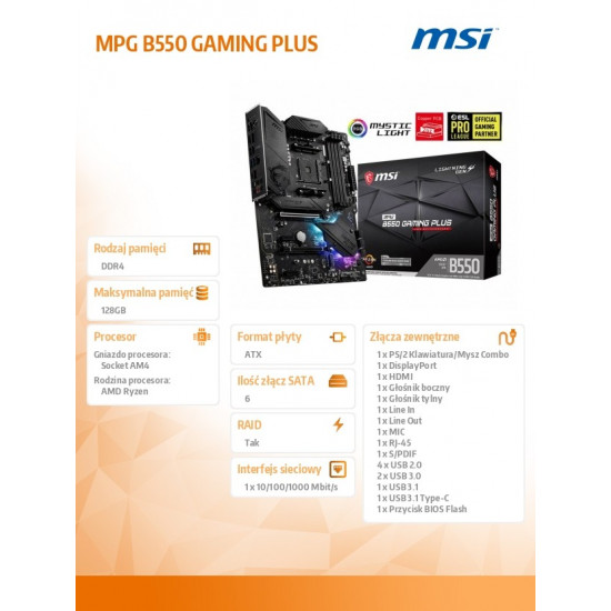 MPG B550 GAMING PLUS AM4 4DDR4 HDMI/DP ATX