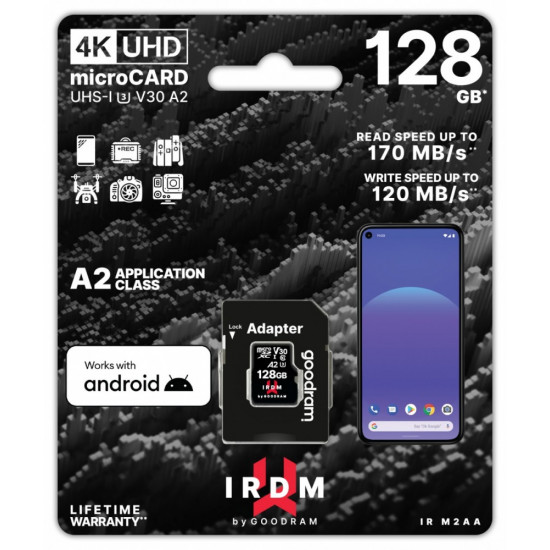 Memory card microSD IRDM 128GB UHS-I U3 A2 + adapter