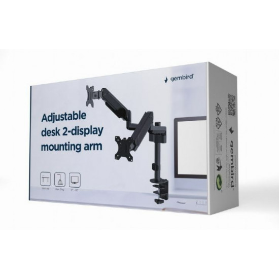 Adjustable desk 2-display mounting arm, 17 inches -32 inches, up to 9 kg