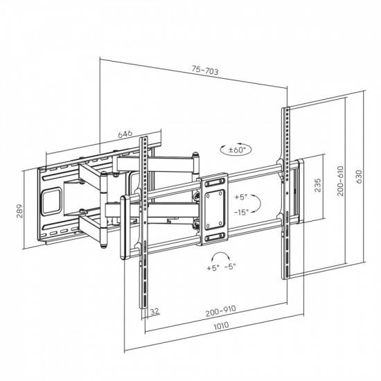 Pivoting TV handle up to 120