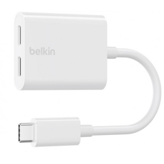 Adapter Dual USB-C Audio + Charge rockstar white