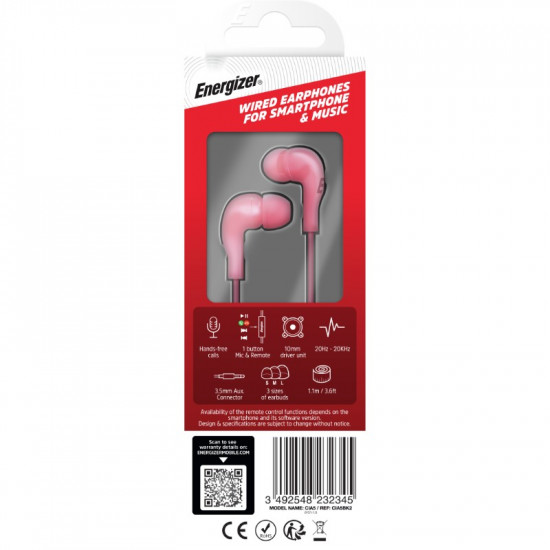 Wired headphones 3,5 mm jack pink