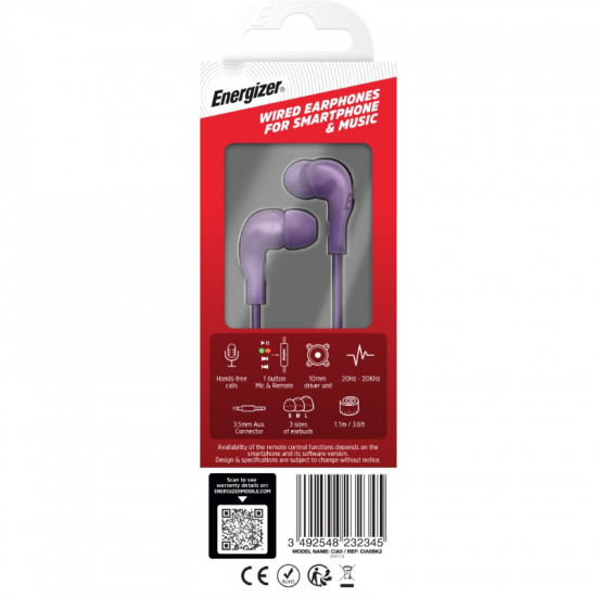 Wired headphones 3,5 mm jack purple