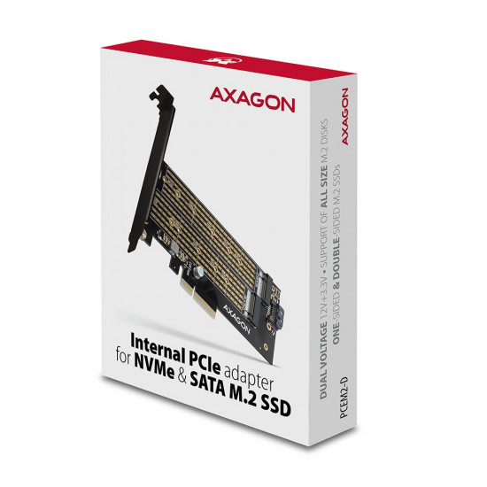 PCI-E 3.0 PCEM2-D 4x - DUAL M.2 SSD (NVMe + SATA), dual voltage, up to 110mm SSD