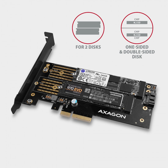 PCI-E 3.0 PCEM2-D 4x - DUAL M.2 SSD (NVMe + SATA), dual voltage, up to 110mm SSD