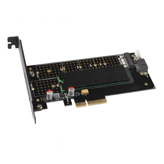 PCEM2-DC PCI-E 3.0 4x - DUAL M.2 SSD (NVMe + SATA), dual voltage, up to 110mm SSD, fan + heatsink