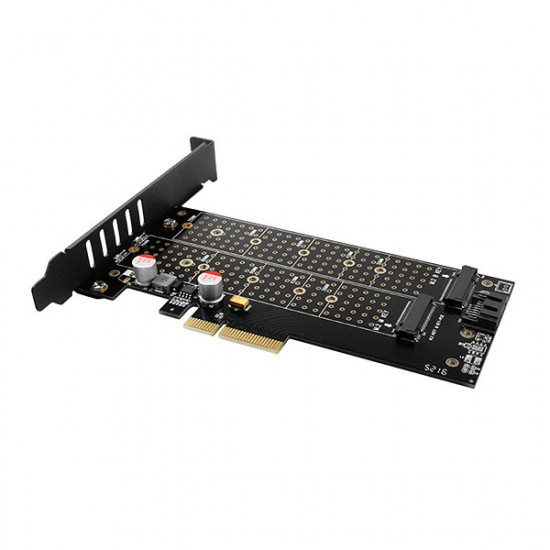 PCEM2-DC PCI-E 3.0 4x - DUAL M.2 SSD (NVMe + SATA), dual voltage, up to 110mm SSD, fan + heatsink