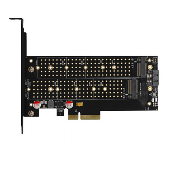 PCEM2-DC PCI-E 3.0 4x - DUAL M.2 SSD (NVMe + SATA), dual voltage, up to 110mm SSD, fan + heatsink