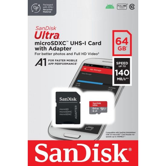 Ultra microSDXC card 64GB 140MB/s A1 + Adapter SD