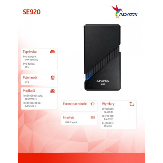 SSD drive External SE920 2TB USB4C 3800/3700 MB/s black