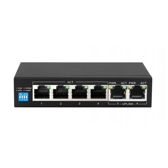 Switch EUROS V2 6 ports POE 4X 10-100MBPS POE ports + 2X UPLINK ports 802.3AF 60W