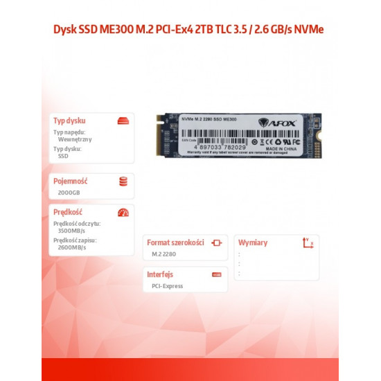 SSD drive ME300 M.2 PCI-Ex4 2TB TLC 3.5 / 2.6 GB/s NVMe