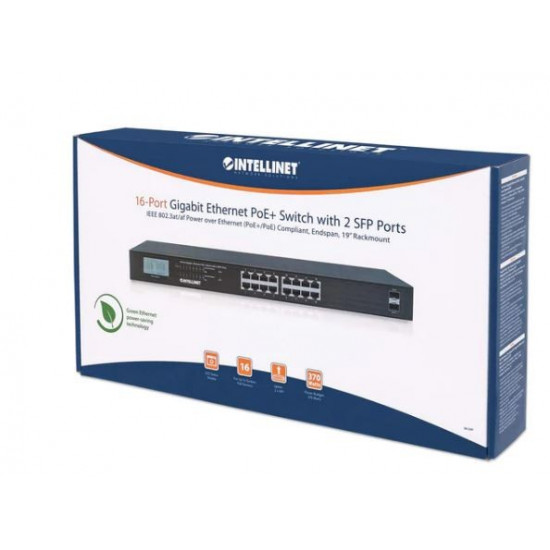 Switch Gigabit 16x RJ45, POE+, 2x SFP, LCD, Rack 19