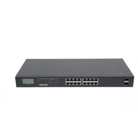 Switch Gigabit 16x RJ45, POE+, 2x SFP, LCD, Rack 19