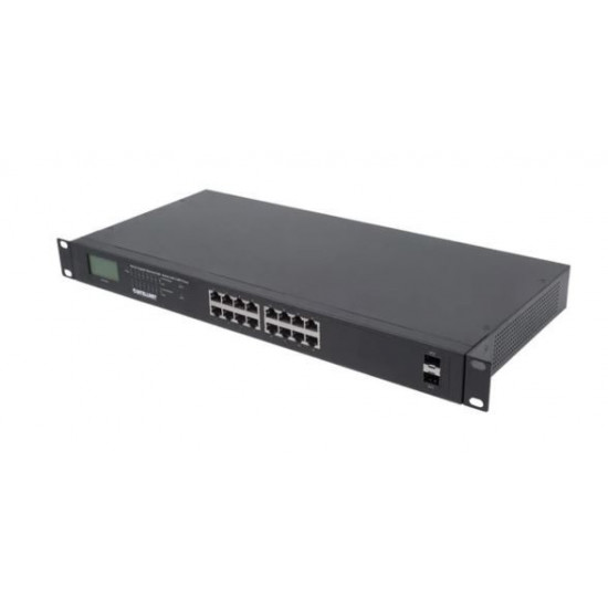 Switch Gigabit 16x RJ45, POE+, 2x SFP, LCD, Rack 19