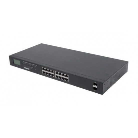 Switch Gigabit 16x RJ45, POE+, 2x SFP, LCD, Rack 19