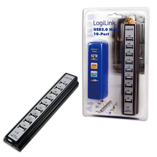 USB 2.0 Hub 10-Ports with power supply