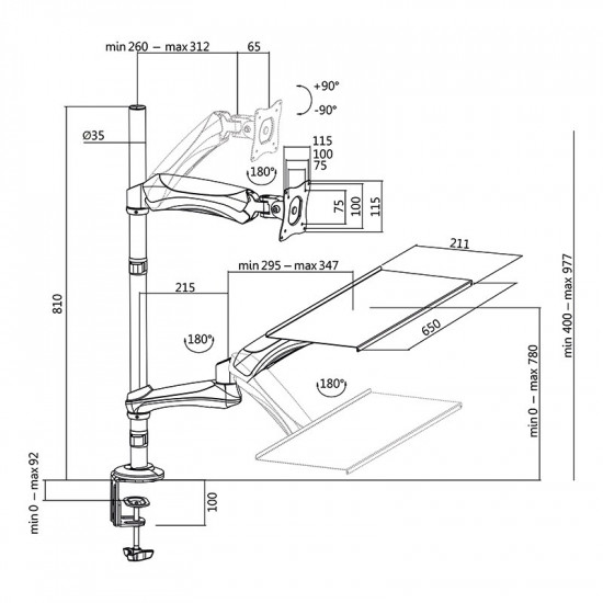 Sit-stand workstation monitor desk mount 13-2