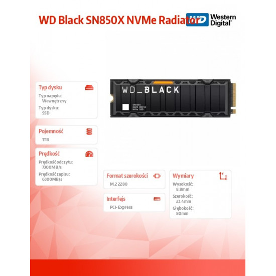 SSD drive WD Black 1TB SN850X NVMe M.2 PCIe Radiator
