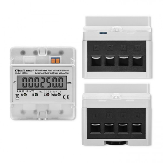 Three-phase electronic meter | energy consumption meter on DIN rail | 400V | LCD | 4P