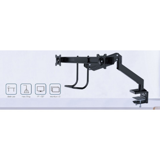 Mounting arm 2 monitors 17-32 inch 8kg