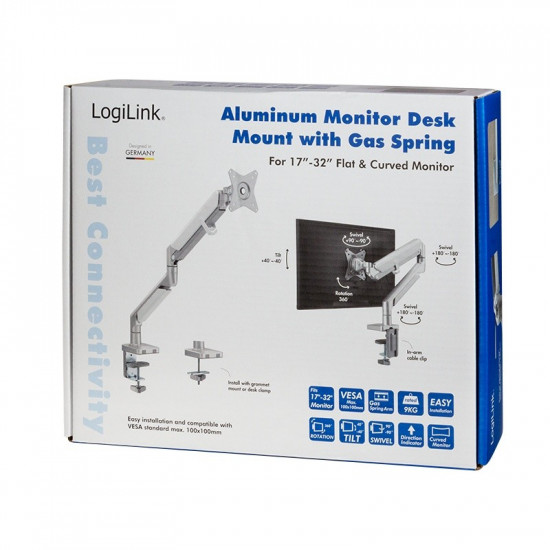 Monitor holder 17-32 inch aluminum, max 9kg.