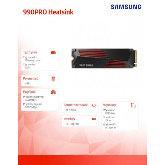 SSD M.2 4TB Samsung 990 PRO Heatsink NVMe PCIe 4.0 x 4 retail