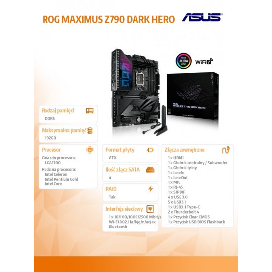 Mainboard|ASUS|Intel Z790|LGA1700|ATX|Memory DDR5|Memory slots 4|1xPCI-Express 4.0 4x |2xPCI-Express 5.0 16x|5xM.2|1xHDMI|5xUSB 3.2|1xUSB-C|2xUSB-C w/Thunderbolt|1xOptical S/PDIF|1xRJ45|MAXIMUSZ790DARKHERO