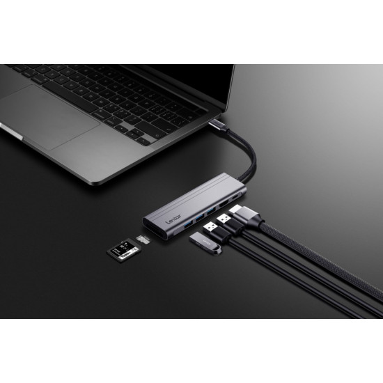 Hub 7-in-1 USB-C USB3.2 Gen1. Type-C, 3xUSB-A HDMI, SD, microSD slot. PD 100W 