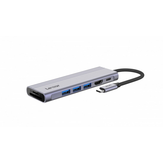 Hub 7-in-1 USB-C USB3.2 Gen1. Type-C, 3xUSB-A HDMI, SD, microSD slot. PD 100W 