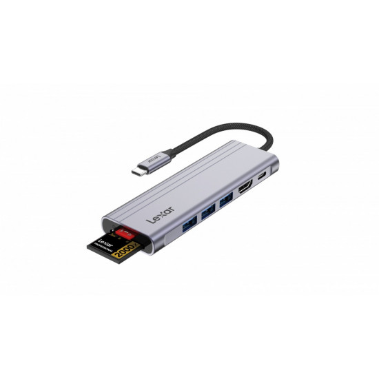 Hub 7-in-1 USB-C USB3.2 Gen1. Type-C, 3xUSB-A HDMI, SD, microSD slot. PD 100W 