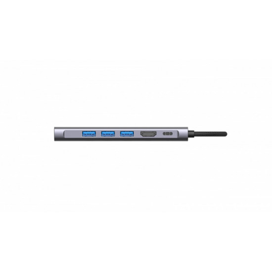 Hub 7-in-1 USB-C USB3.2 Gen1. Type-C, 3xUSB-A HDMI, SD, microSD slot. PD 100W 