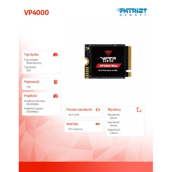 SSD drive 1TB VP4000 Mini M.2 2230 PCIe Gen4 x4 5000/3500MB/s