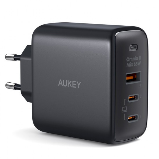 AUKEY PA-B6T Black Omni a II GaN Wall Charger 3xUSB (2xUSB C+ 1xUSB A) 65W QC PD