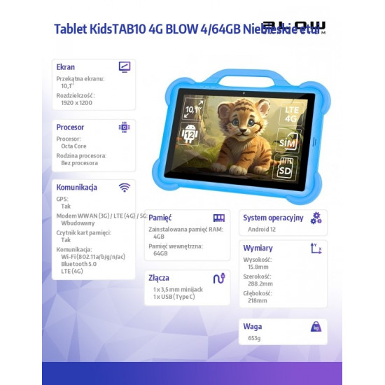 Tablet KidsTAB10 Blow 4/64GB Blue Case