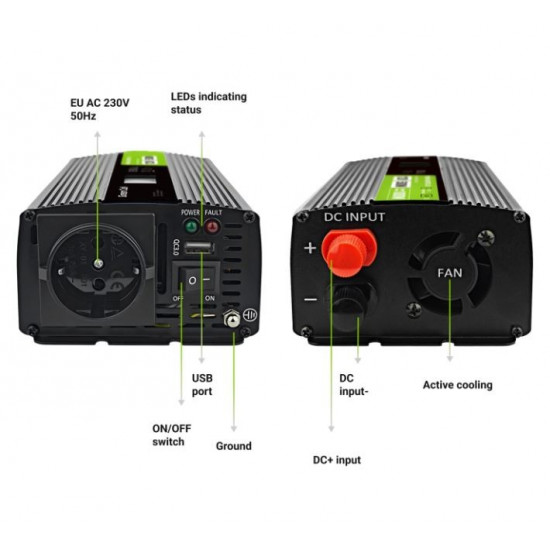 Przetwornica LCD 12V 500W/1000W Czysty sinus z wywietlaczem