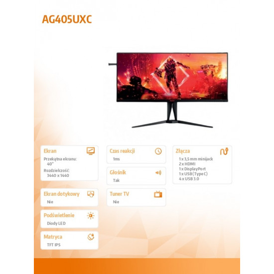 Monitor AG405UXC 40 inches 144Hz IPS HDMIx2 DP USB-C HAS