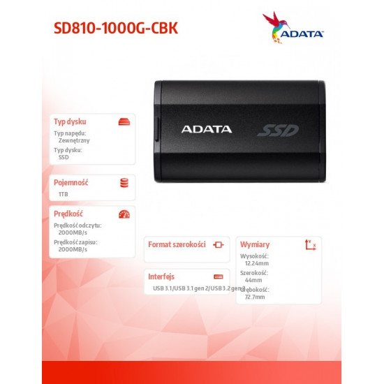 Dysk SSD External SD810 1TB USB3.2C 20Gb/s Black