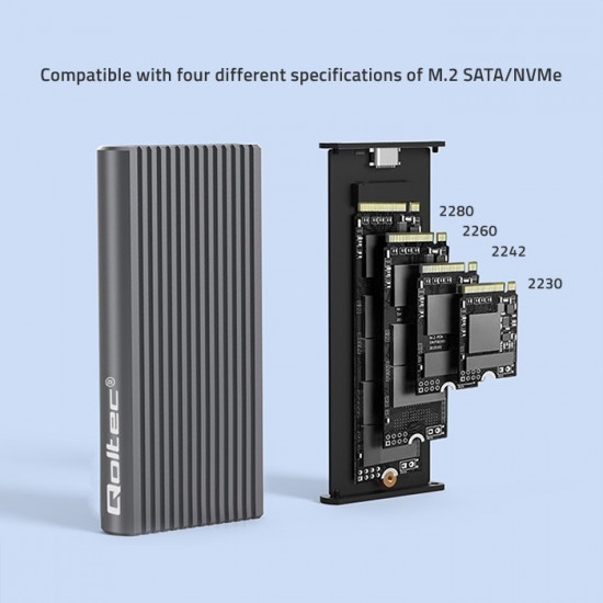 Enclosure for drive M.2 SSD, SATA, NVMe, RGB LE