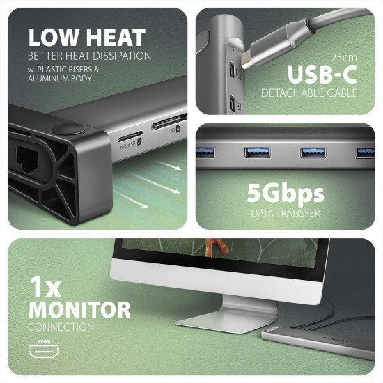 HMC-10HLS USB hub 10in1 5Gbps,4xUSB,HDMI,LAN,SD