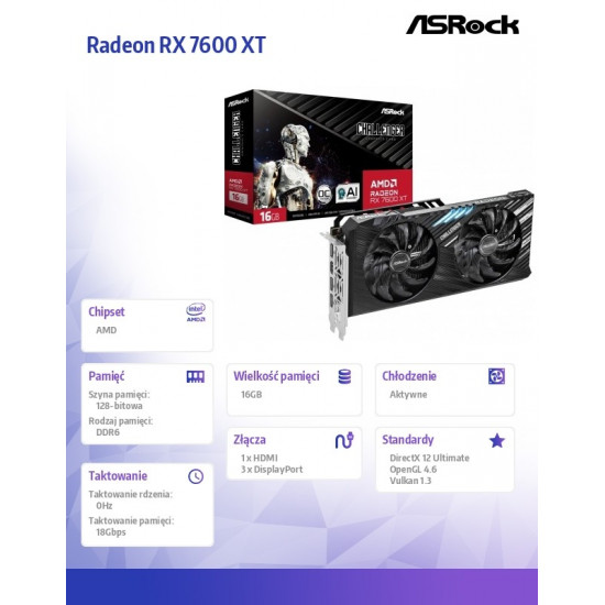 Graphics card Radeon RX 7600 XT CHALLENGER 16G OC GDDR6 128bit