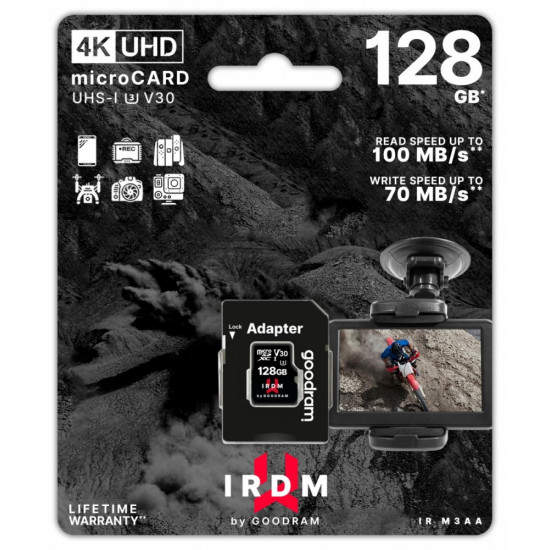 microSD IRDM card 128GB UHSI U3 adapter