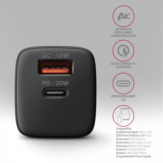 AXAGON ACU-PQ20 PD&QC wall charger 20W black